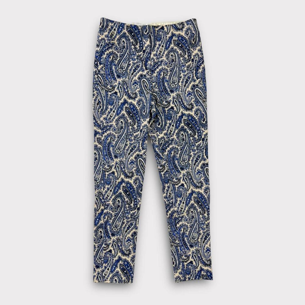 Diane Von Furstenberg Navy Blue Paisley Skinny Trouser Pants Size 6 - Picture 2 of 10